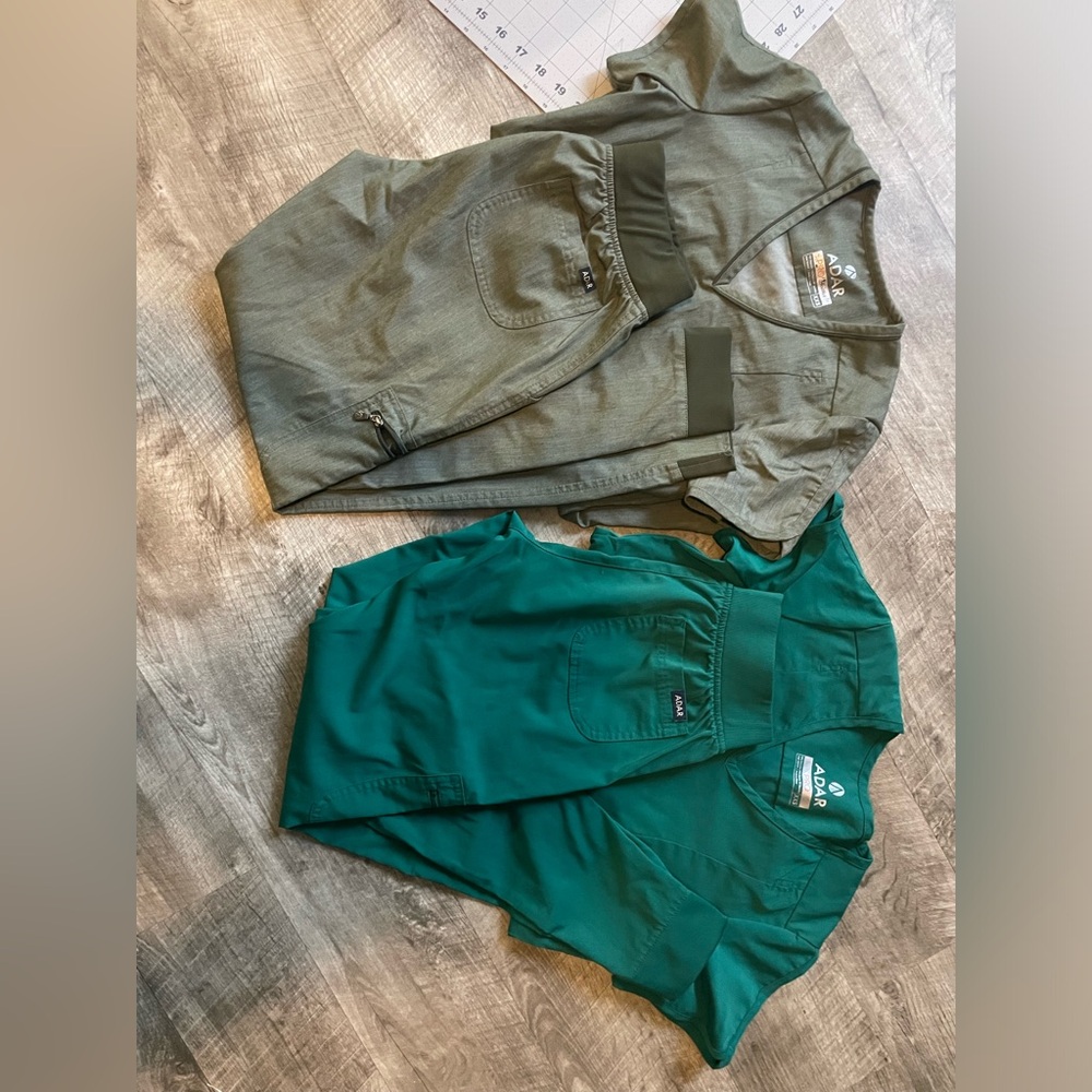 Two pairs of Adar green scrubs xxs